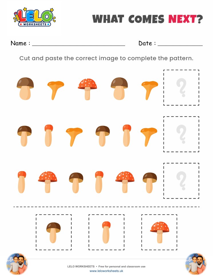 What comes next Mushrooms Worksheet worksheet preview