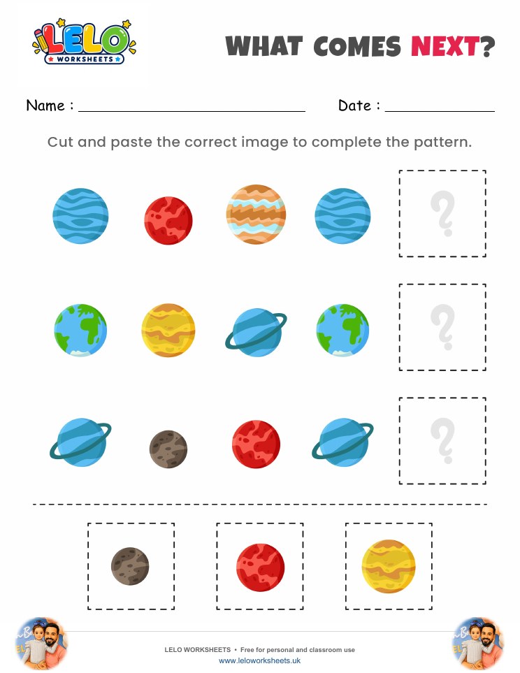 What comes next Planets Worksheet worksheet preview