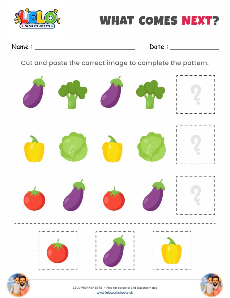 What comes next Vegetables Worksheet 1 worksheet preview