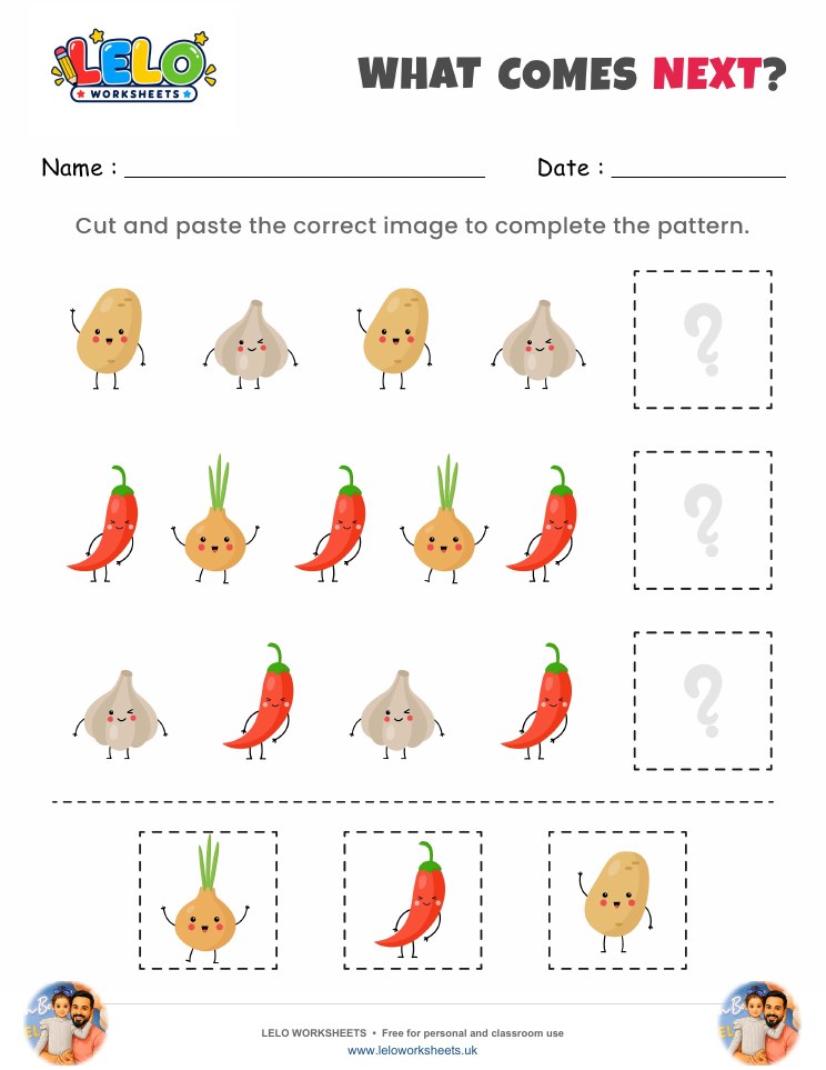 What comes next Vegetables Worksheet 2 worksheet preview