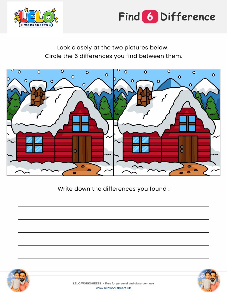 Winter House Spot the Difference Worksheet worksheet preview