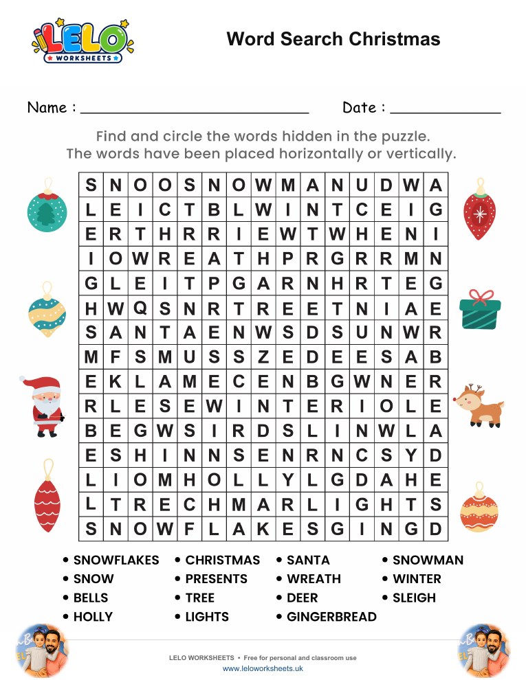 Word Search Christmas Worksheet worksheet preview