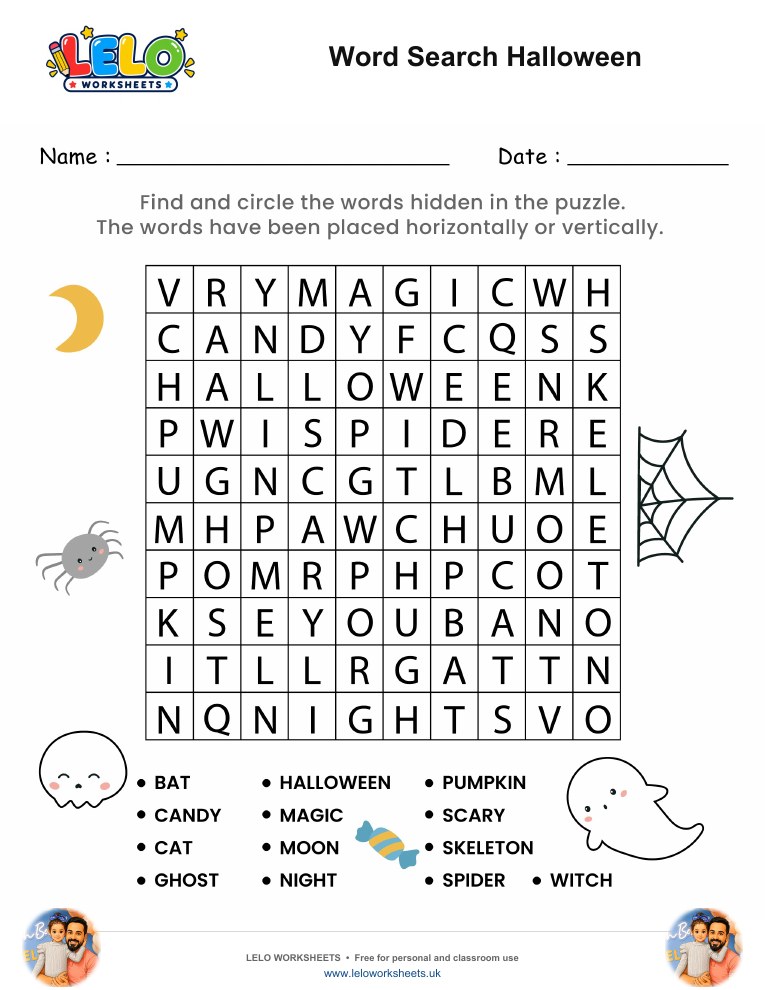 Word Search Halloween Worksheet worksheet preview