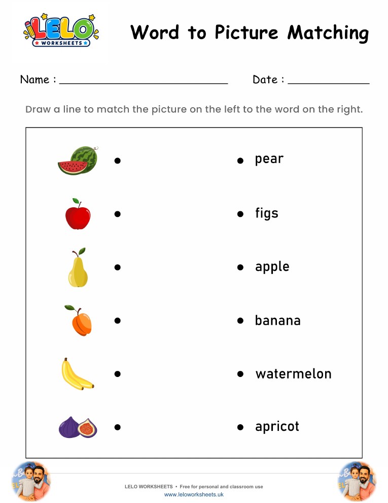 Word to Picture Matching Worksheet 1 worksheet preview