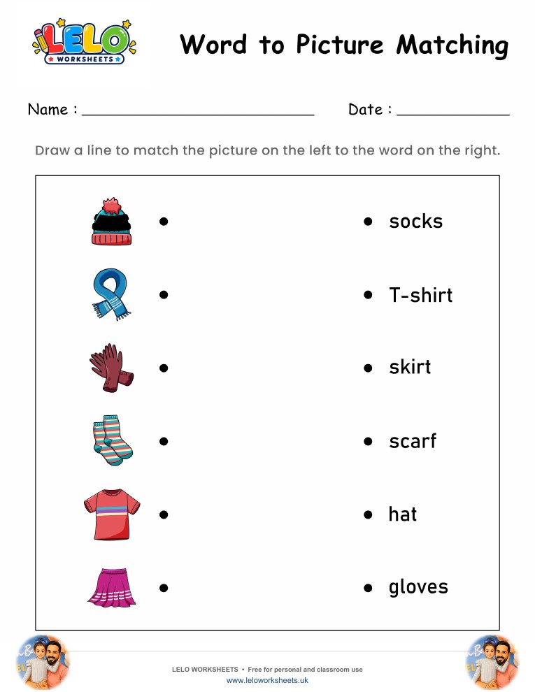 Word to Picture Matching Worksheet 12 worksheet preview