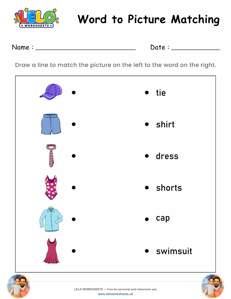 Word to Picture Matching Worksheet 13 worksheet preview