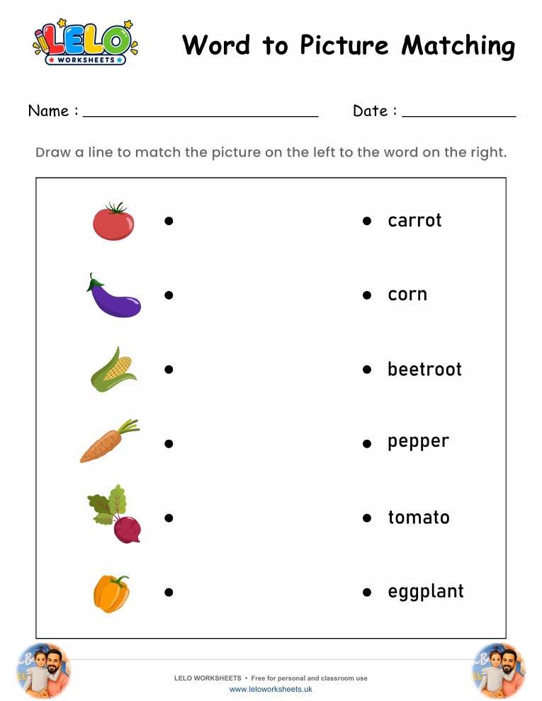Word to Picture Matching Worksheet 2 worksheet preview