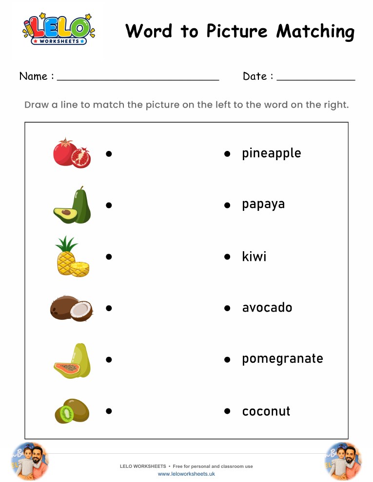 Word to Picture Matching Worksheet 3 worksheet preview
