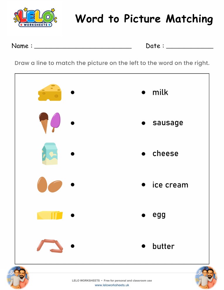 Word to Picture Matching Worksheet 4 worksheet preview