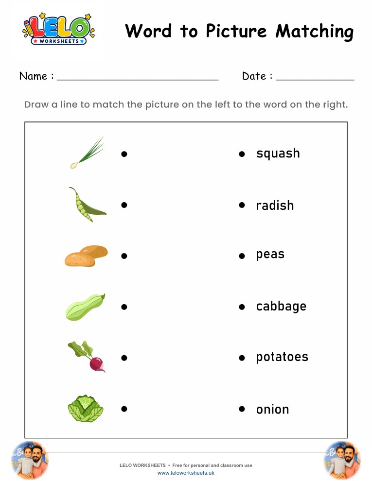 Word to Picture Matching Worksheet 5 worksheet preview