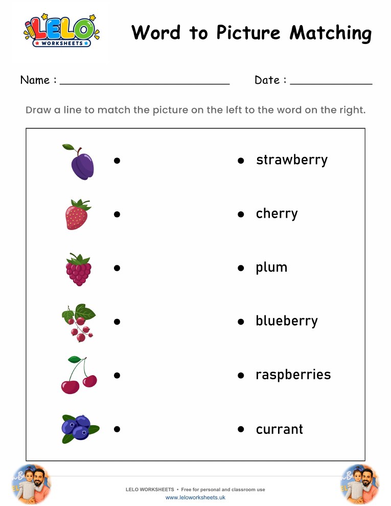 Word to Picture Matching Worksheet 6 worksheet preview