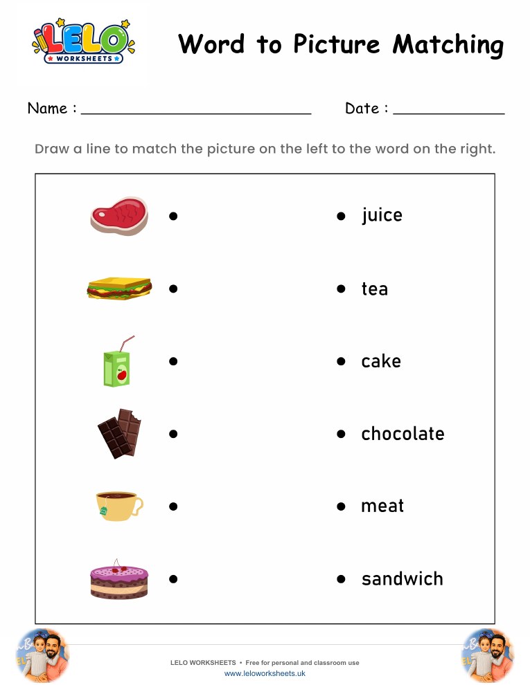 Word to Picture Matching Worksheet 7 worksheet preview