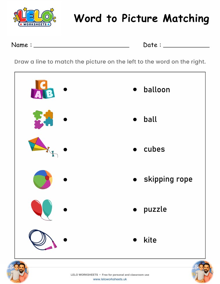 Word to Picture Matching Worksheet 9 worksheet preview