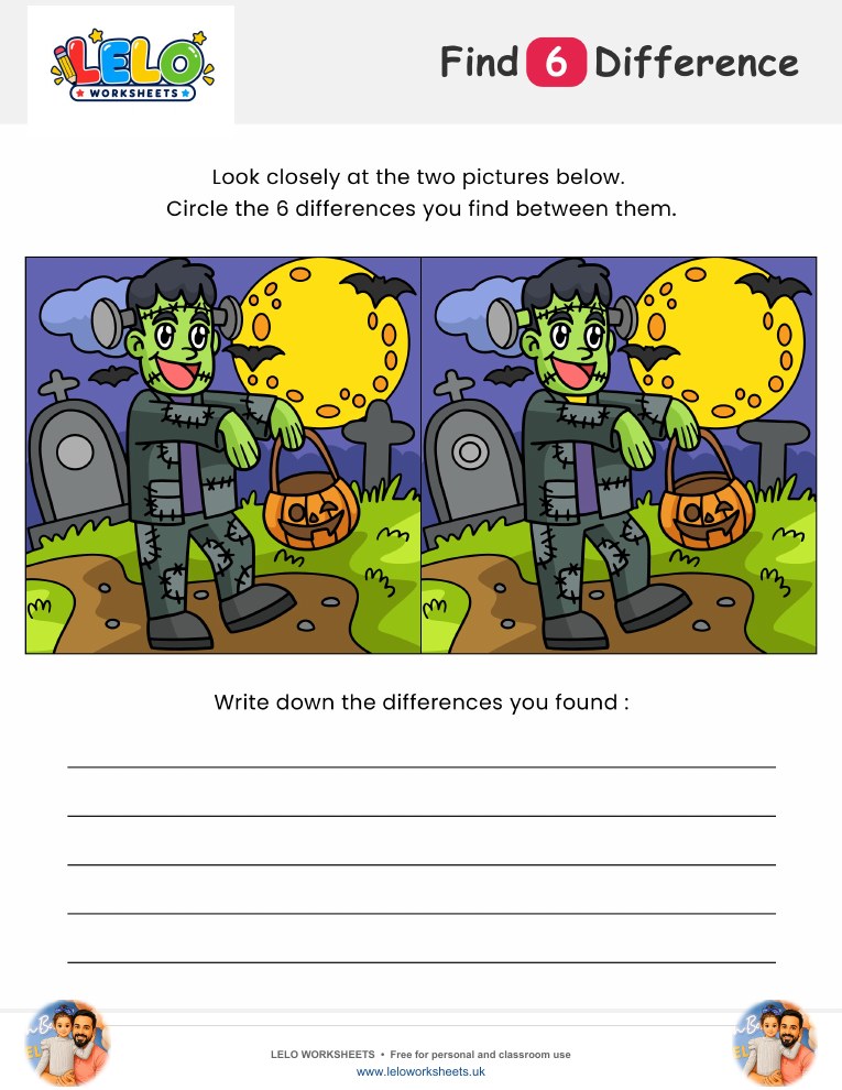 Zombie Spot the Difference Worksheet worksheet preview