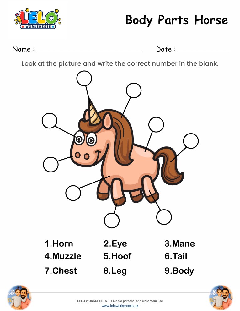 Label the Body Parts of Horse Worksheet worksheet preview