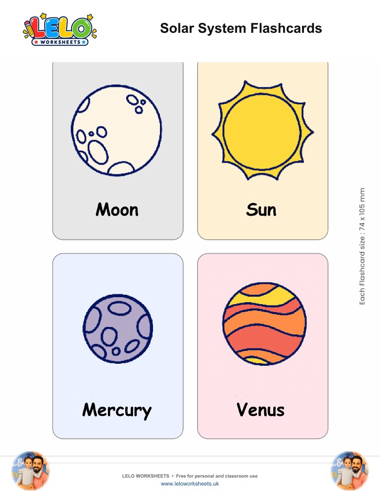 Solar System Flashcards worksheet preview