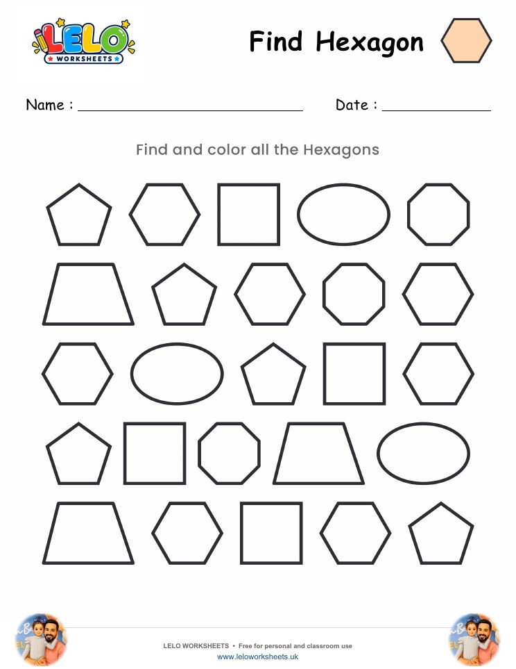 Find Hexagon Worksheet worksheet preview