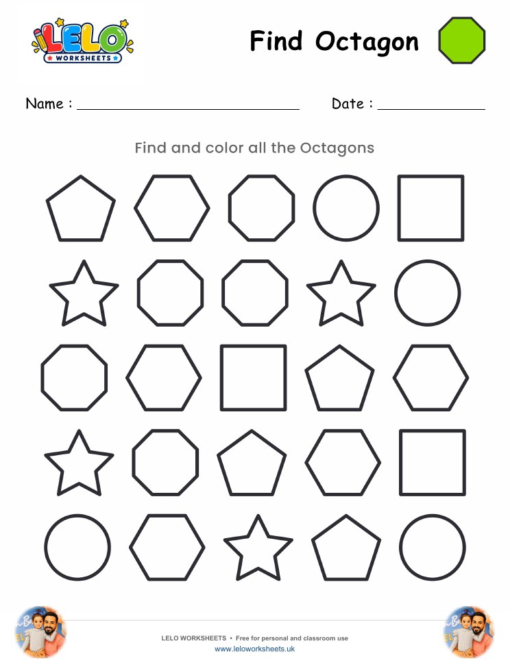 Find Octagon Worksheet worksheet preview