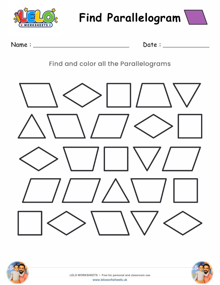 Find Parallelogram Worksheet worksheet preview