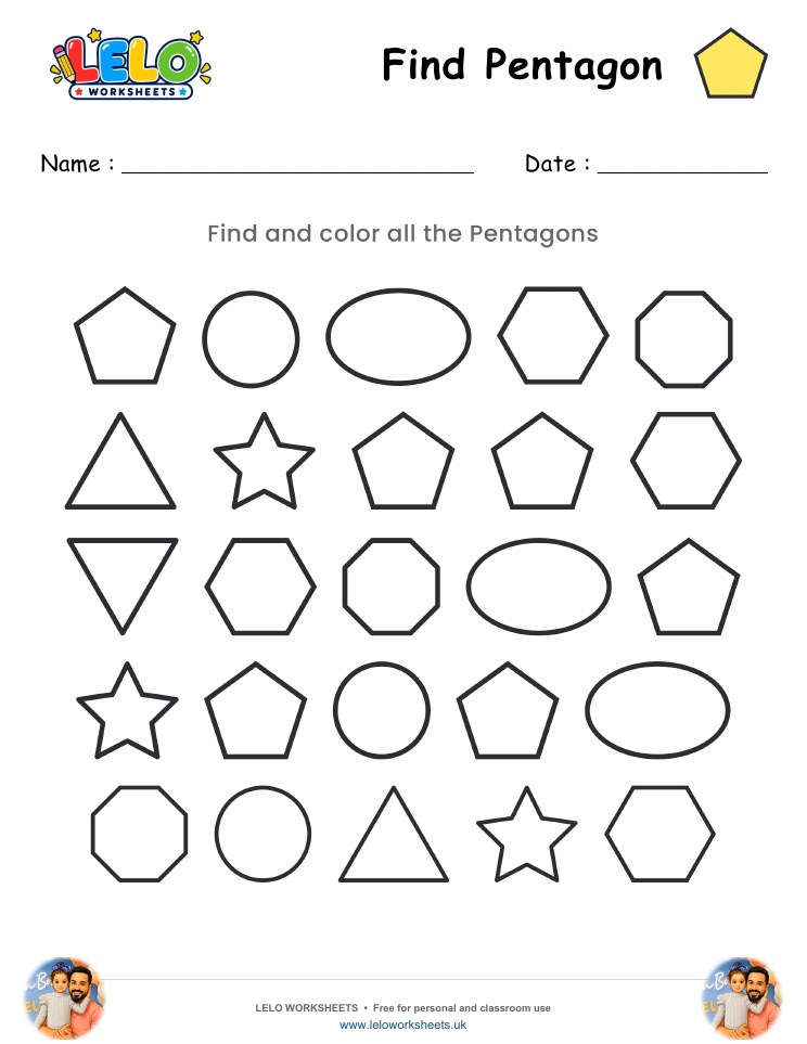 Find Pentagon Worksheet worksheet preview