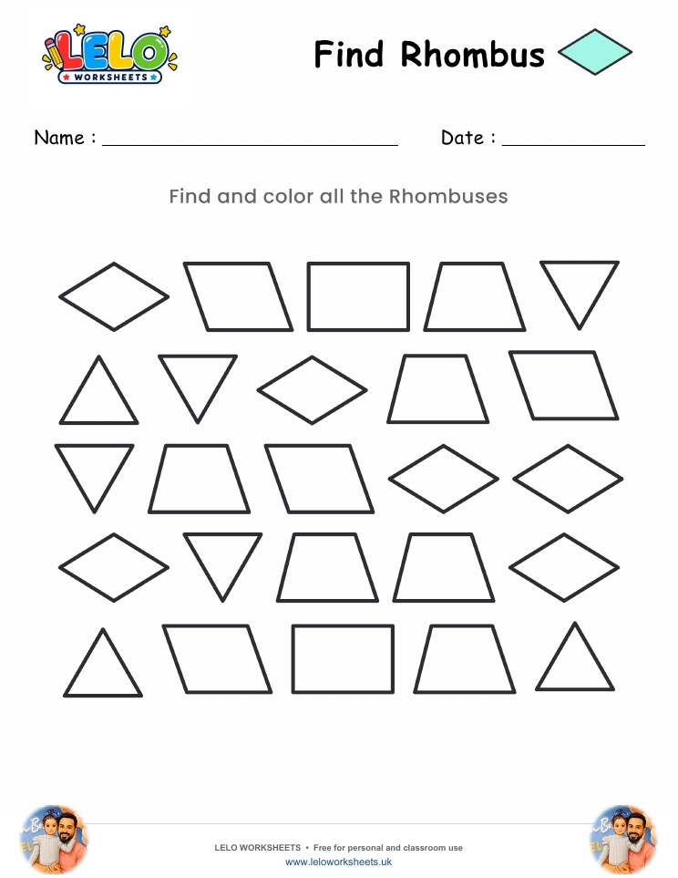 Find Rhombus Worksheet worksheet preview