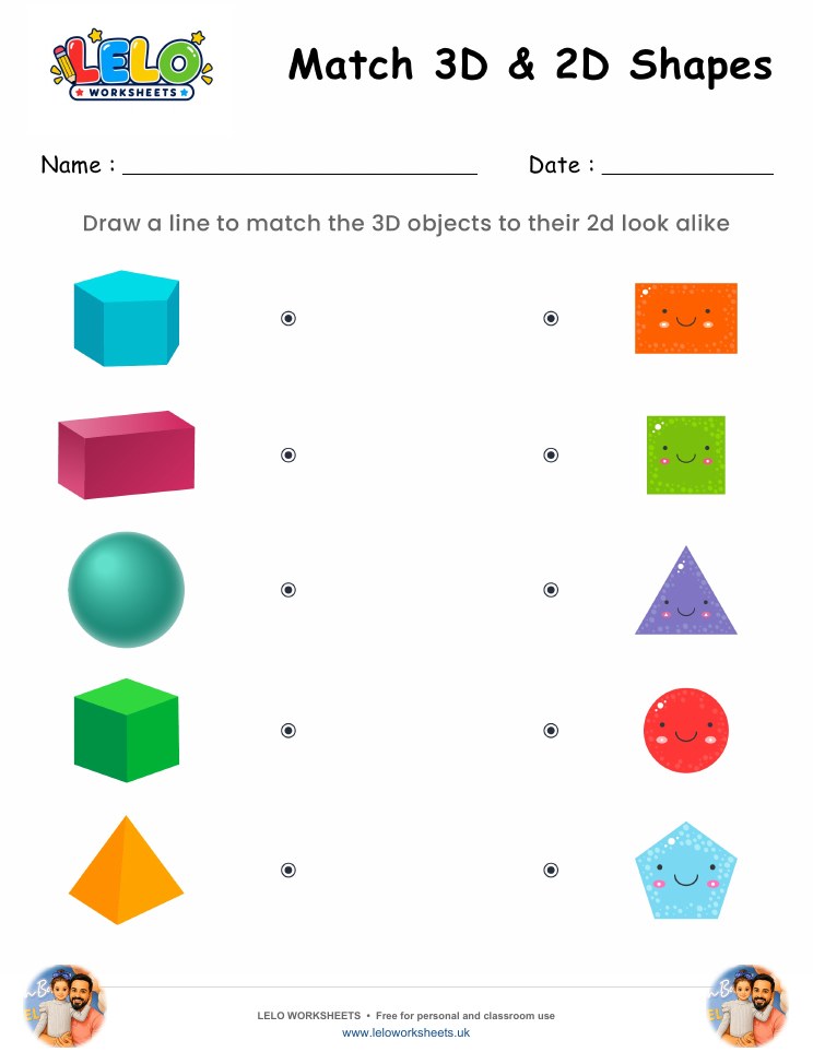 Match 3D and 2D Worksheet worksheet preview
