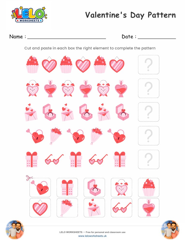 Valentines Day Pattern Worksheet worksheet preview