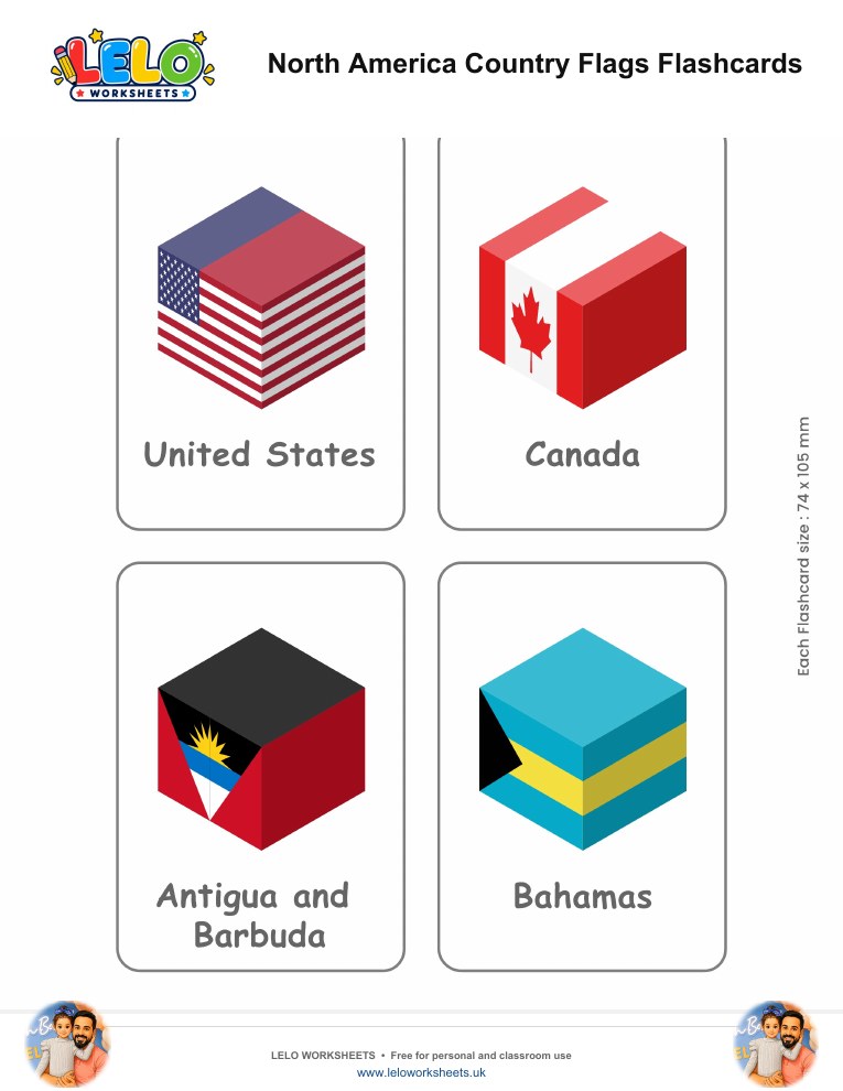 North America Country Flags Flashcards worksheet preview