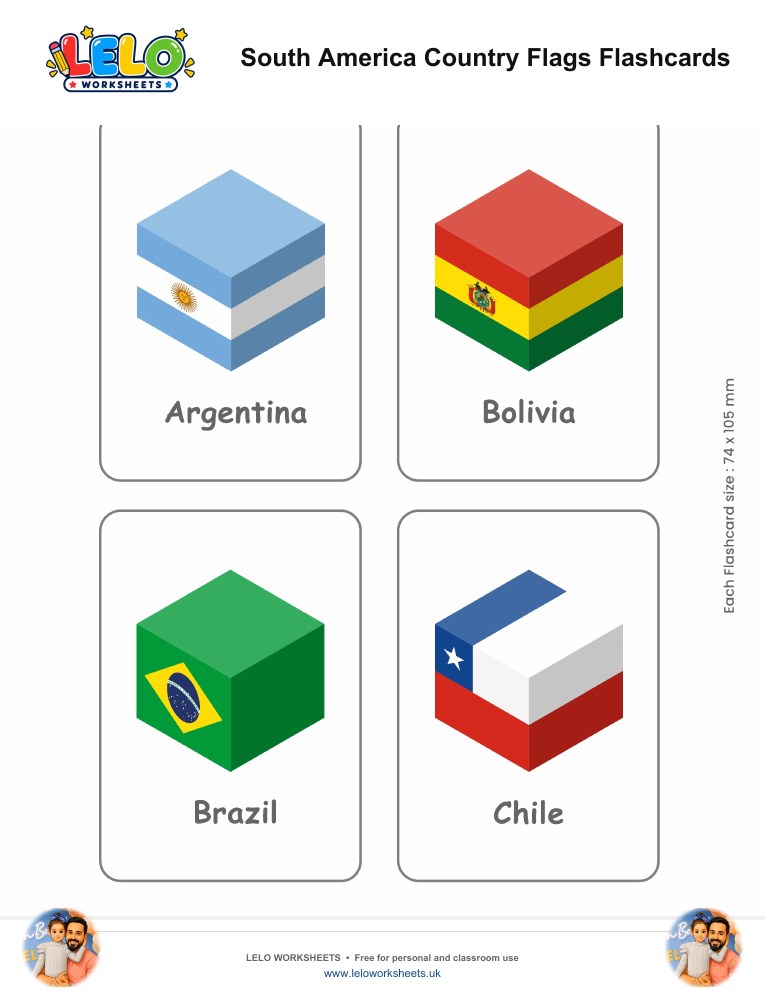South America Country Flags Flashcards worksheet preview
