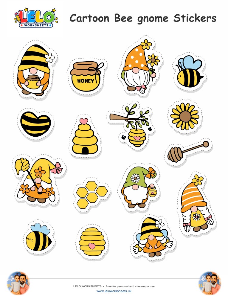 Bee gnome Stickers worksheet preview
