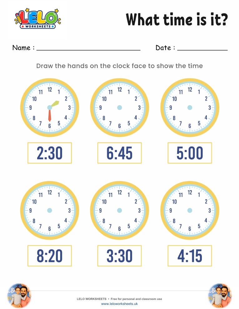 Draw hands on clock worksheet 1 worksheet preview