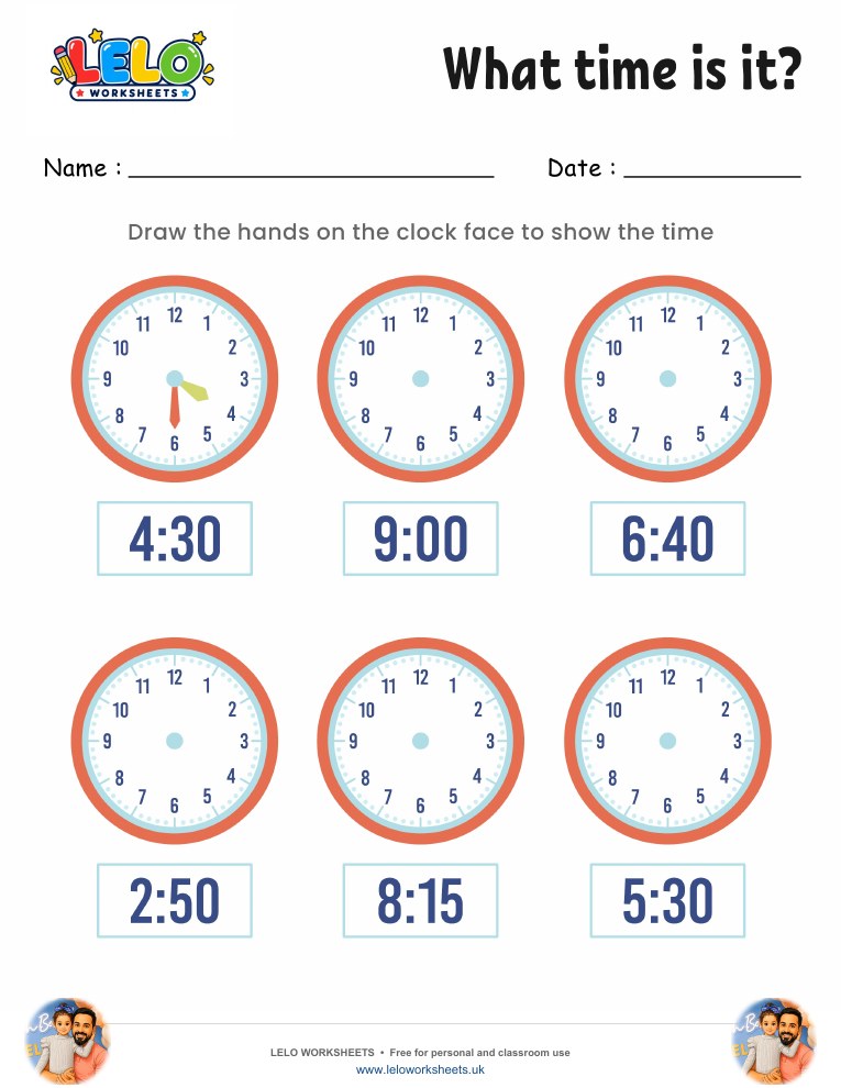Draw hands on clock worksheet 3 worksheet preview