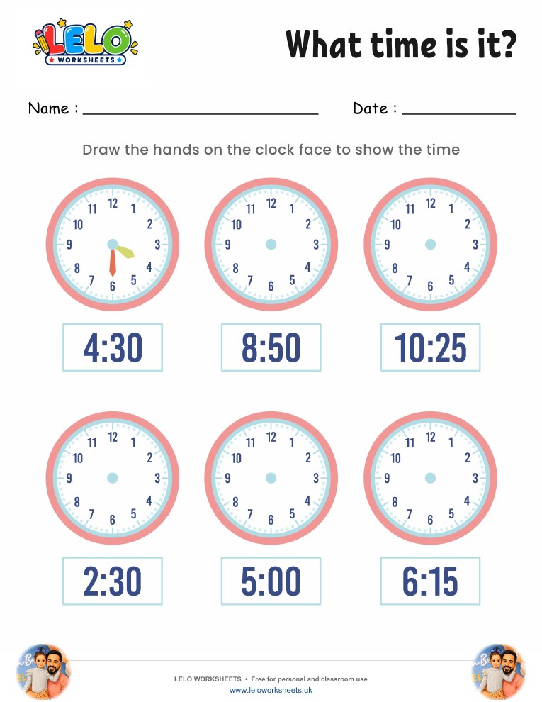 Draw hands on clock worksheet 4 worksheet preview