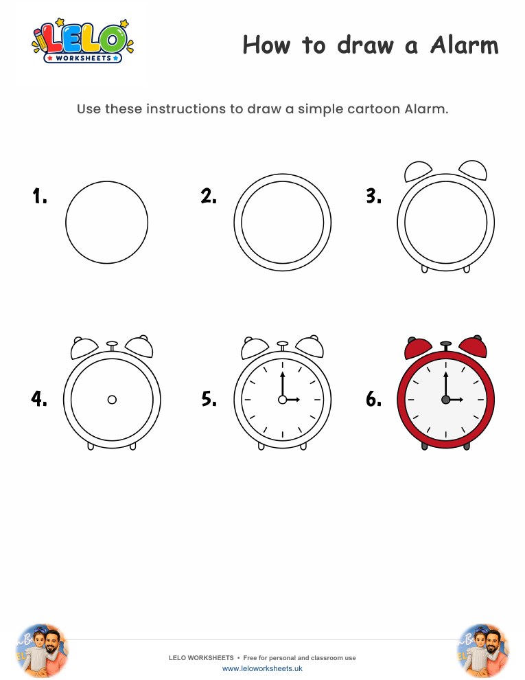 How to draw Alarm Clock worksheet worksheet preview