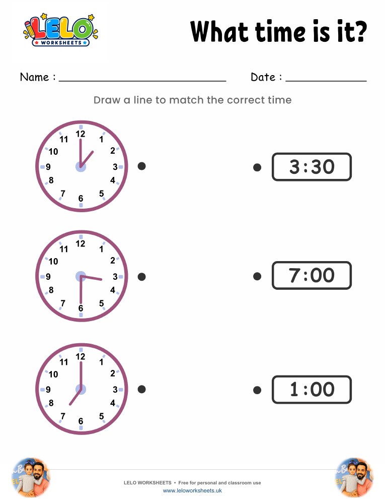 Match the Clock Worksheet 1 worksheet preview
