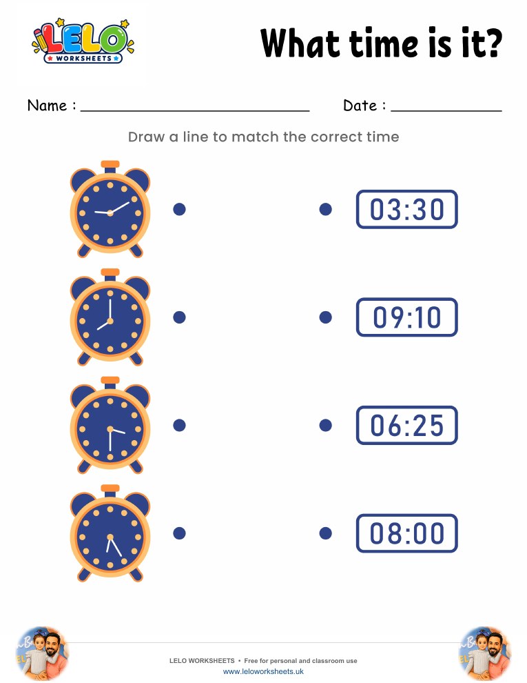 Match the Clock Worksheet 2 worksheet preview