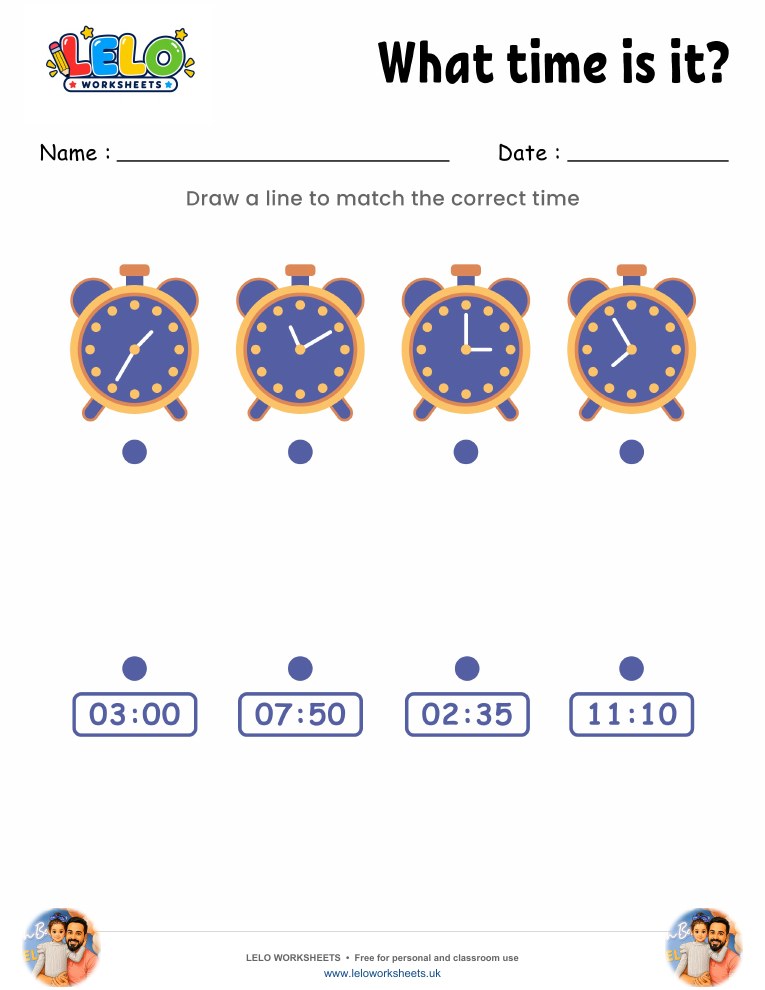 Match the Clock Worksheet 3 worksheet preview