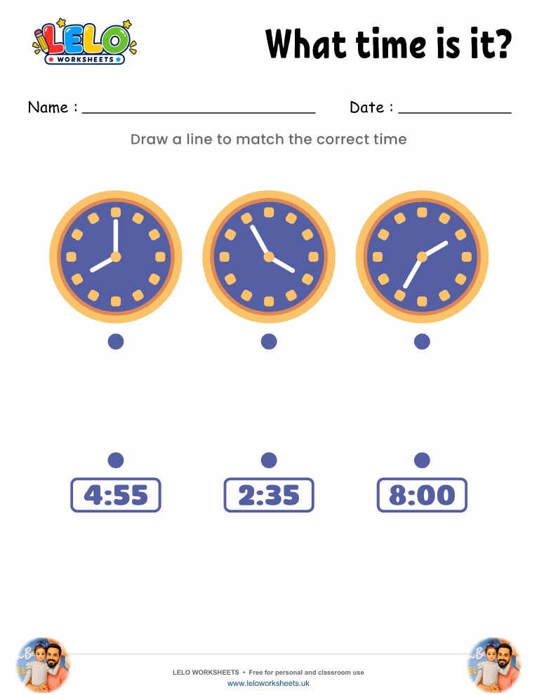 Match the Clock Worksheet 5 worksheet preview