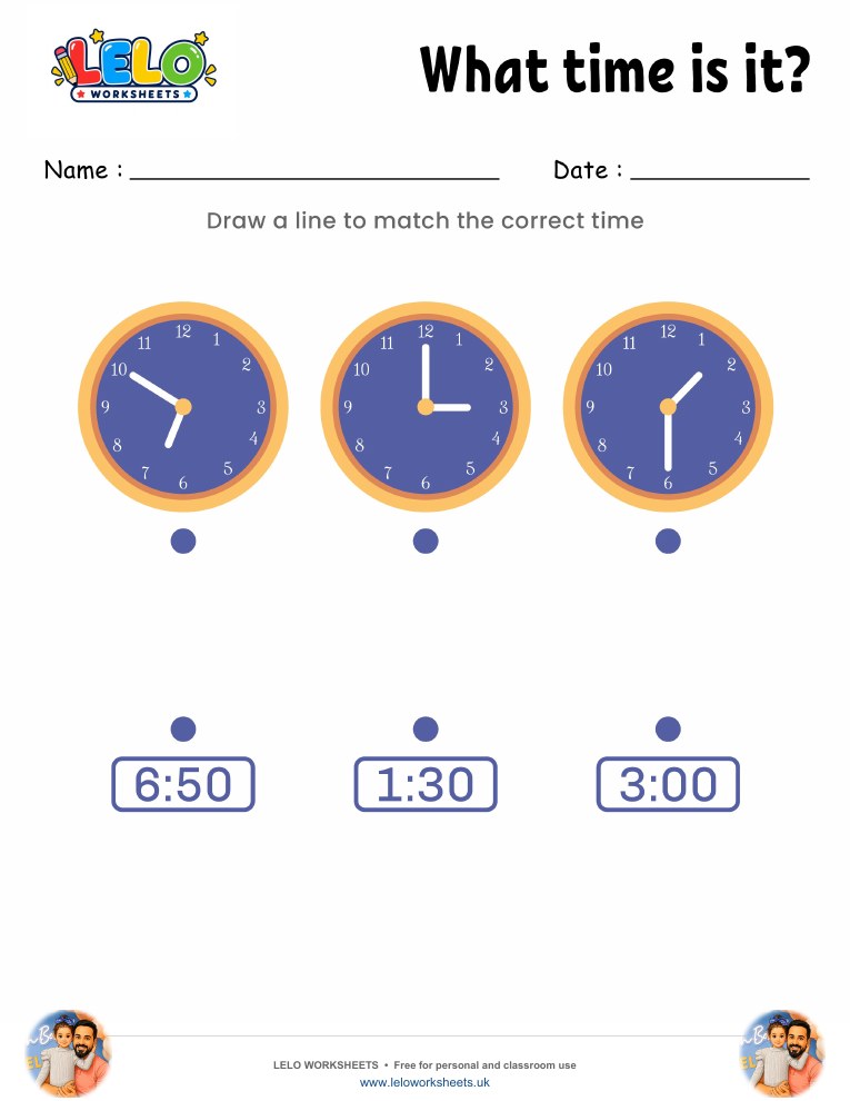 Match the Clock Worksheet 6 worksheet preview
