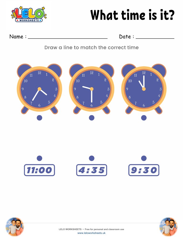 Match the Clock Worksheet 7 worksheet preview