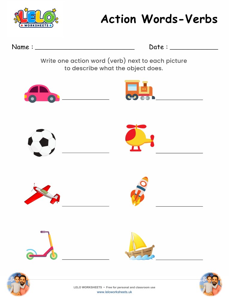Action Words Worksheet worksheet preview