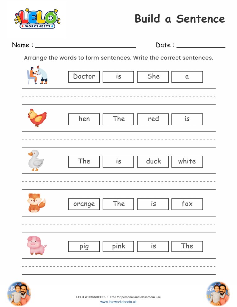Build a Sentence Worksheet worksheet preview