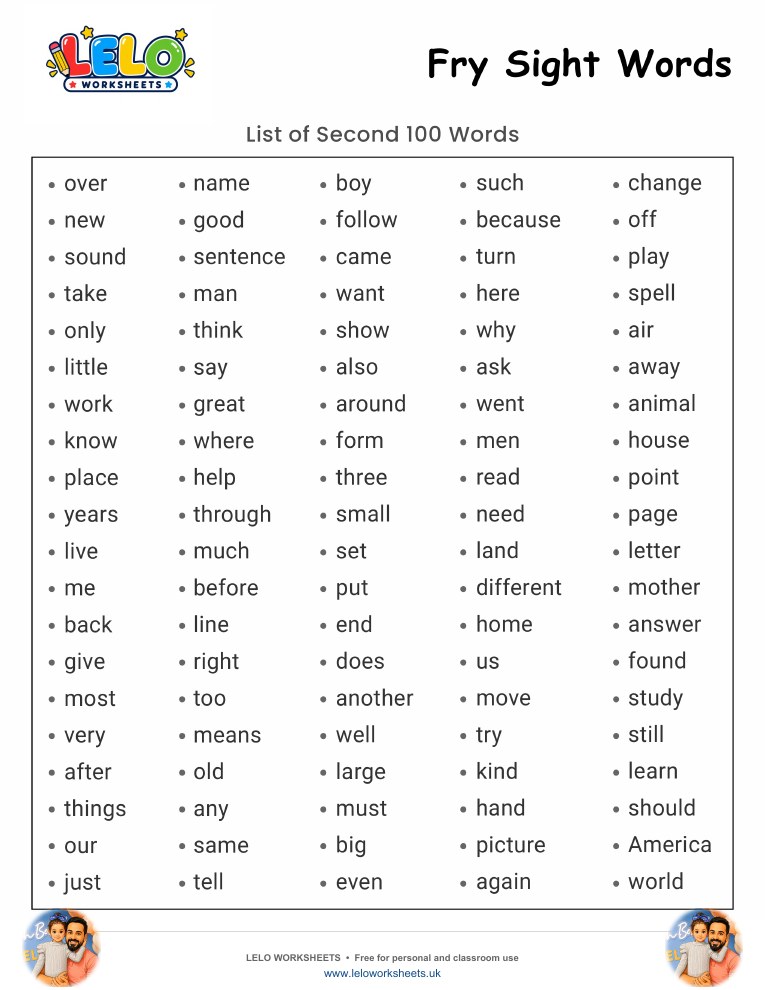 Fry Sight Words List 2 Worksheet worksheet preview