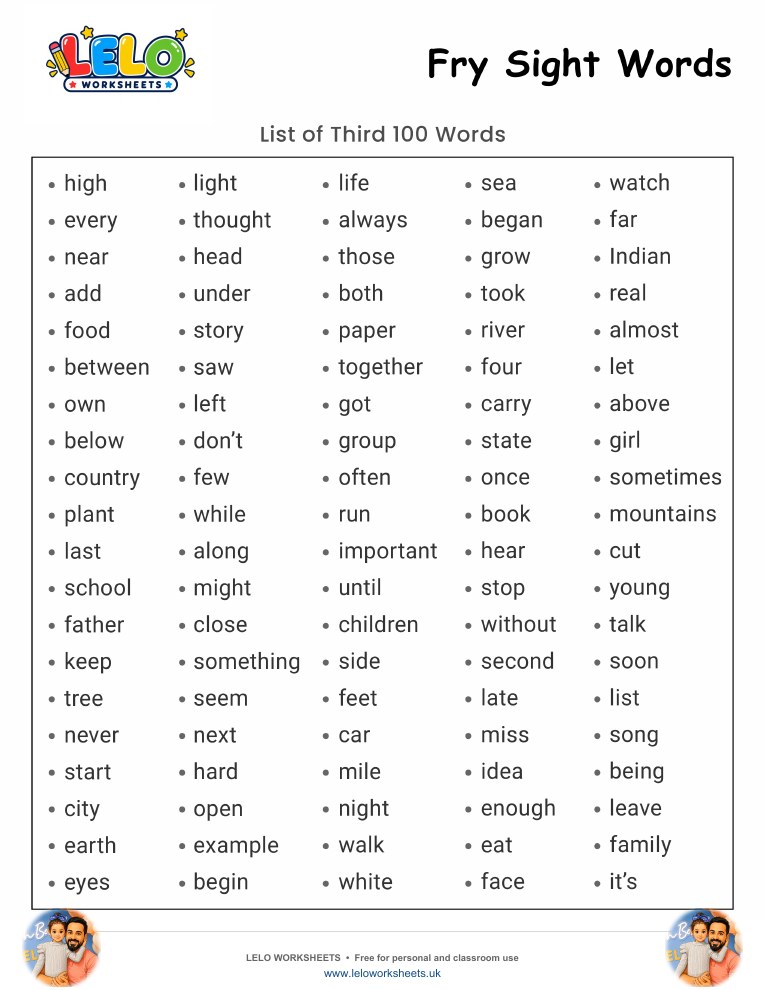 Fry Sight Words List 3 Worksheet worksheet preview
