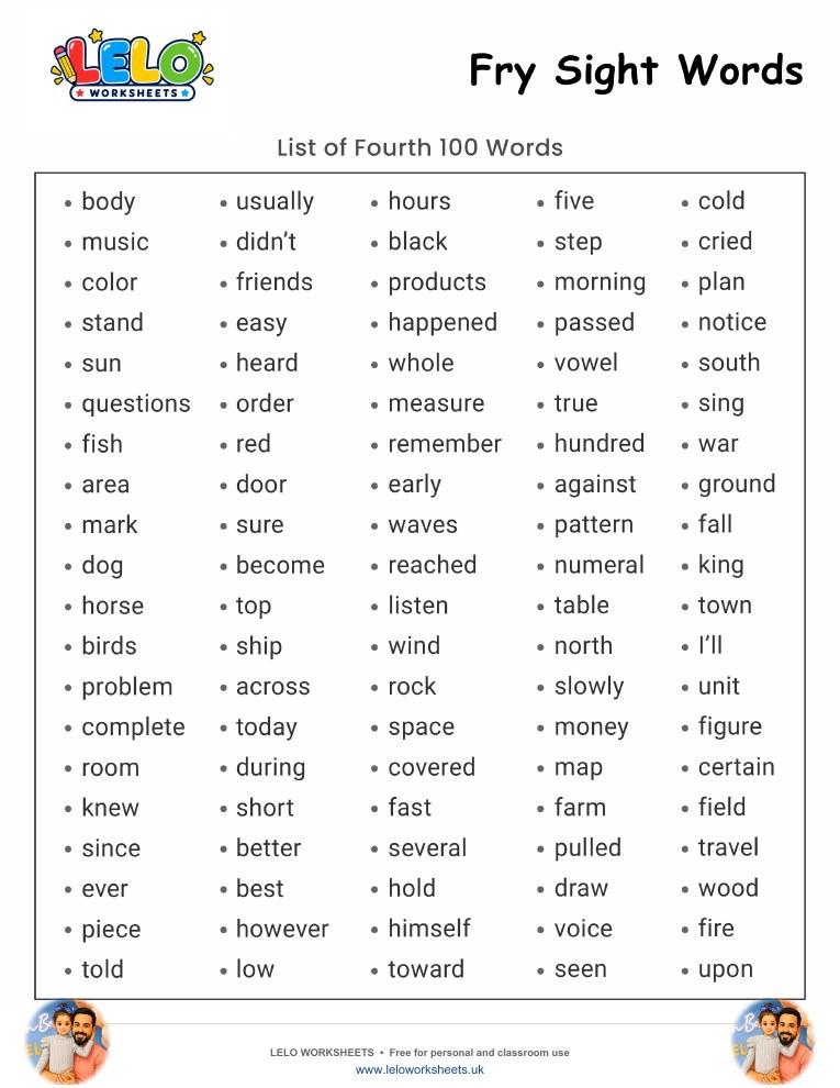 Fry Sight Words List 4 Worksheet worksheet preview