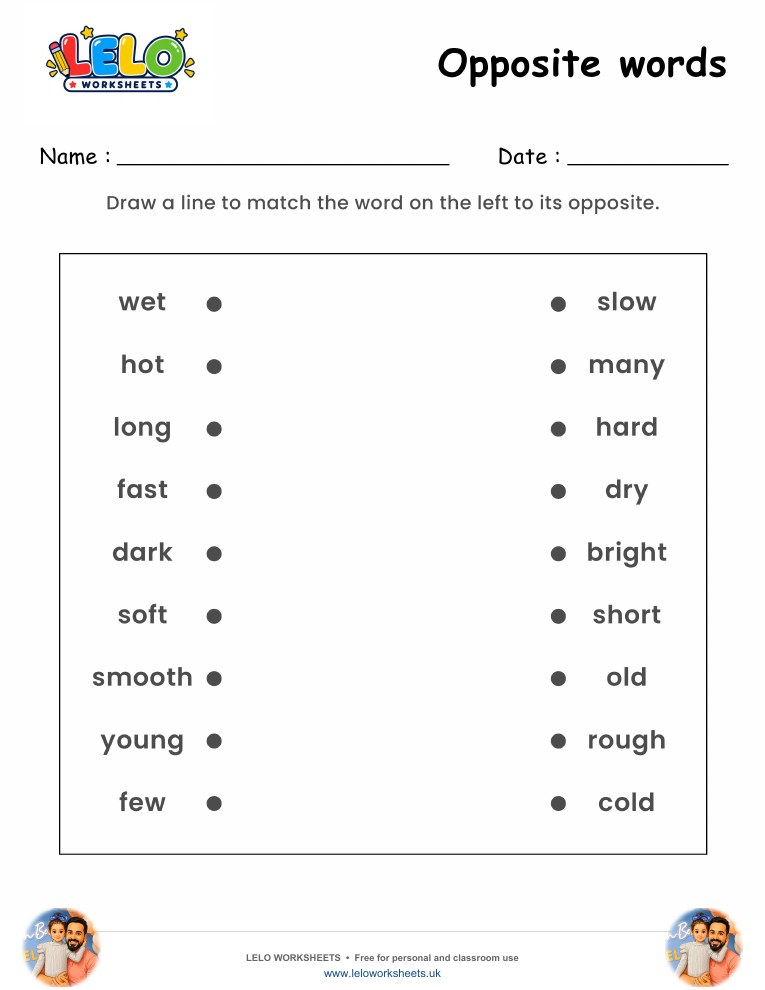 Opposite words Worksheet worksheet preview