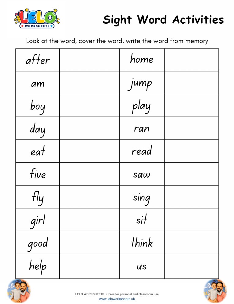 Sight Word Activities 1 Worksheet worksheet preview