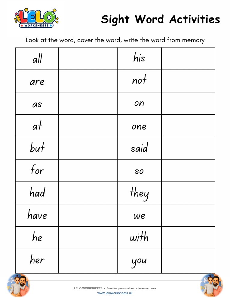 Sight Word Activities 2 Worksheet worksheet preview