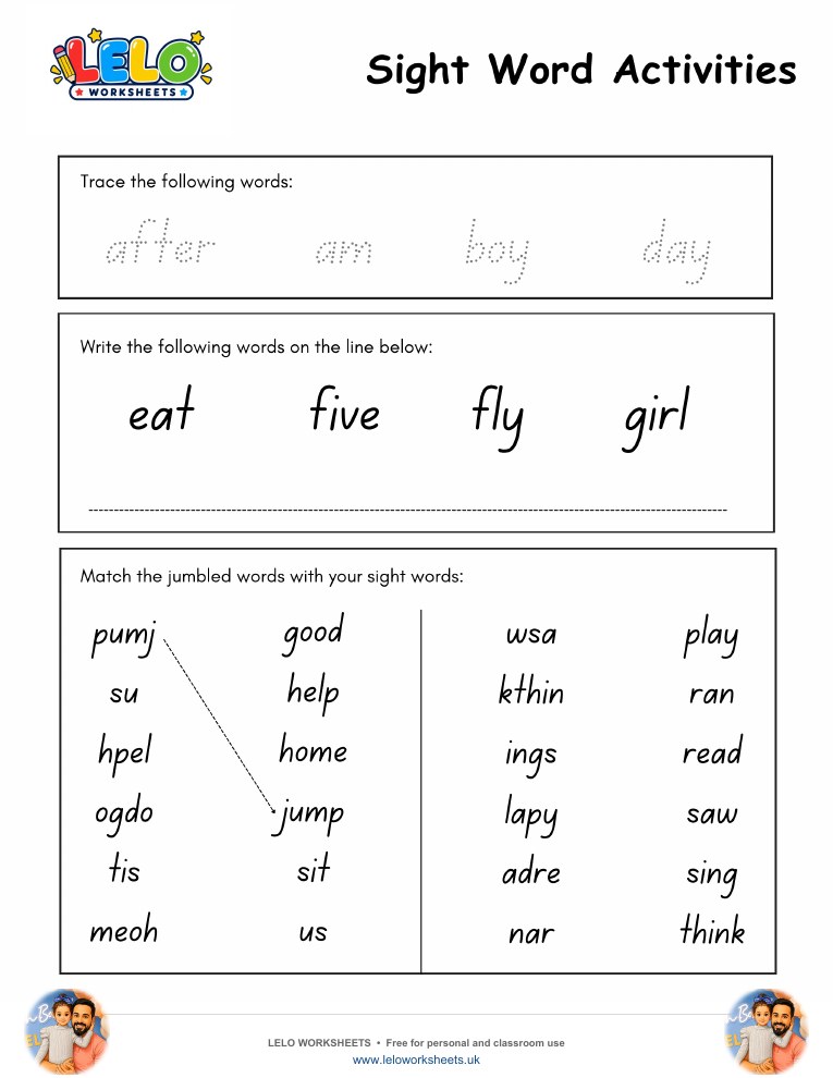 Sight Word Activities 5 Worksheet worksheet preview
