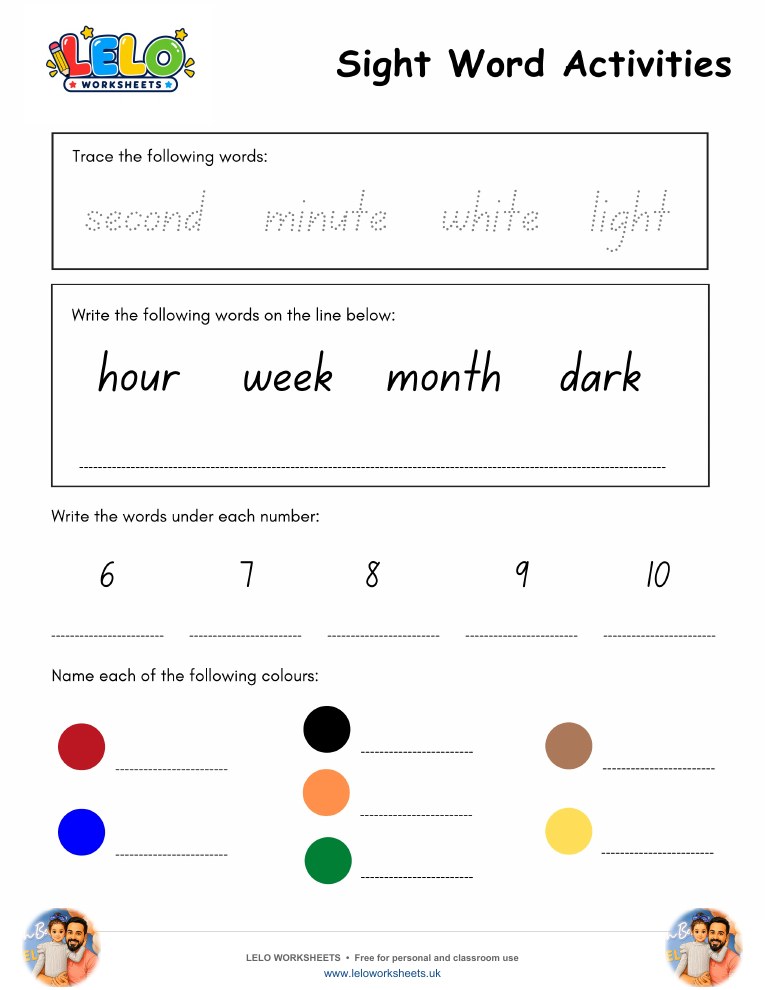 Sight Word Activities 6 Worksheet worksheet preview